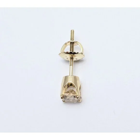 Single 14K Solid Yellow Gold Designer Round Diamond Screw Back Stud Earring